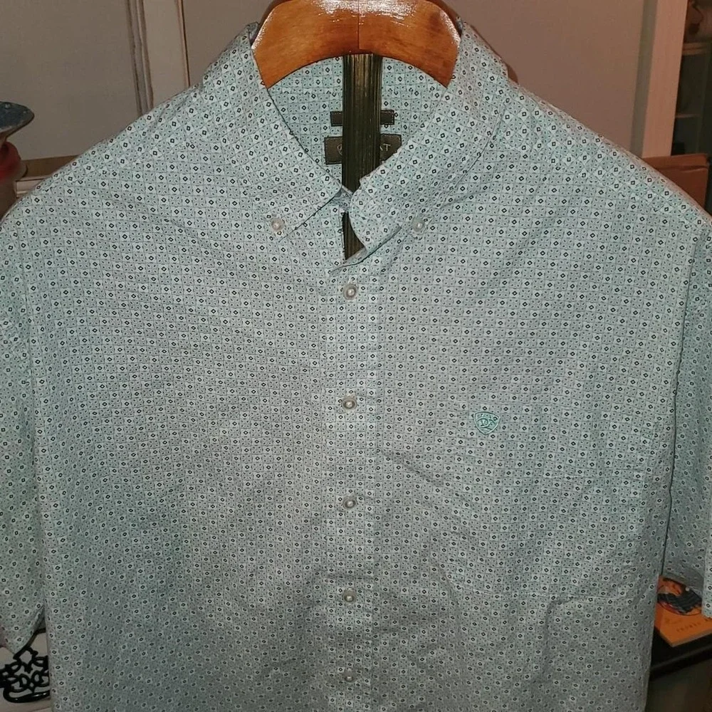 Men's Ariat Blue Geometric Western Button Down Shirt Stretch XXL Men